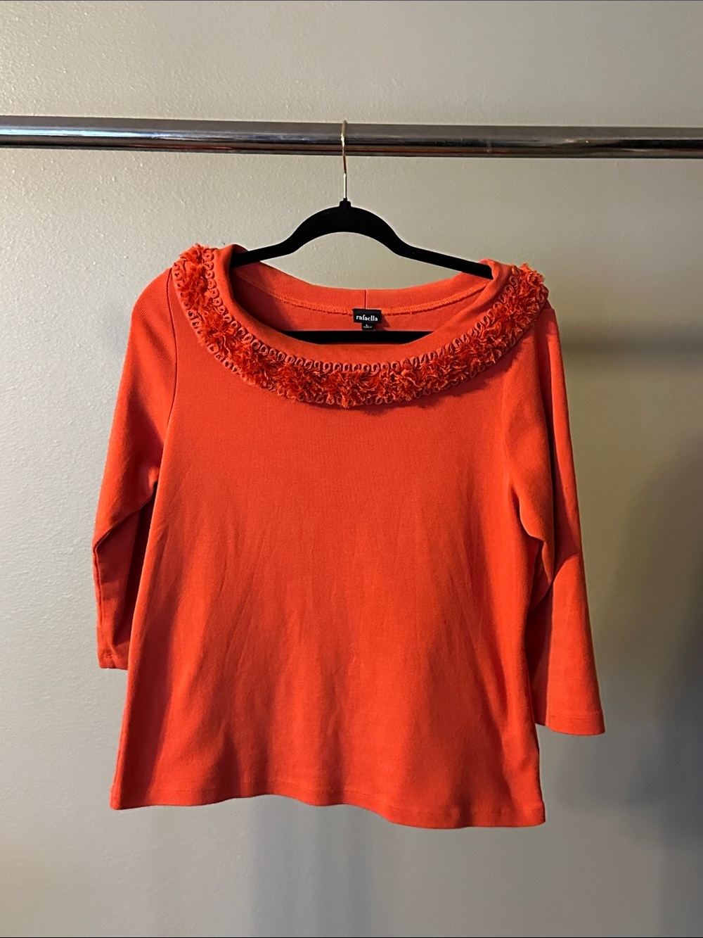 Rafaella Orange Ruffled Boatneck Long Sleeve Top